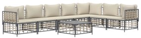 8 pcs conjunto lounge de jardim c/ almofadões vime PE antracite