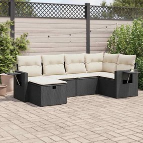 6 pcs conjunto sofás de jardim c/ almofadões vime PE preto