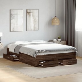 vidaXL Estrutura de cama gavetas derivados madeira carvalho castanho