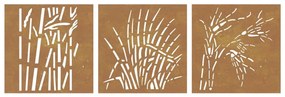 Decorações p/ muro jardim 3pcs 105x55cm aço corten design relva