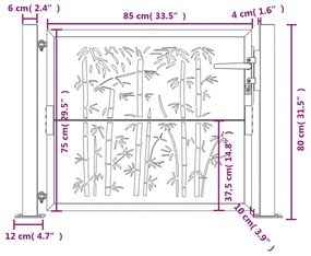 Portão de jardim 105x80 cm aço corten design bambu