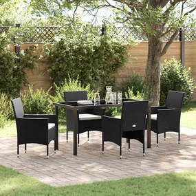 vidaXL Conjunto de Jantar para Jardim com almofada 5 pcs Preto vime PE