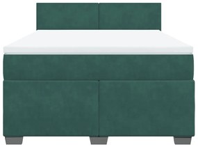 Cama com molas/colchão 160x200 cm veludo verde-escuro