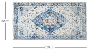 Tapete de Sala de Estar Vintage 150x80 cm Tapete Retangular de Lã Sintética Antiderrapante para Dormitório Escritório Azul