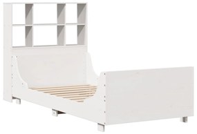 Cama com estante sem colchão 100x200 cm madeira maciça branco