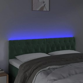 Cabeceira de cama c/luzes LED veludo 144x7x78/88cm verde-escuro
