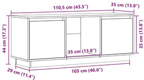Móvel de TV 110,5x35x44 cm madeira de pinho maciça branco
