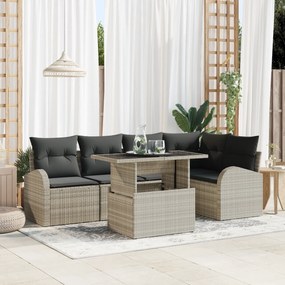 Conjunto de Sofá de Jardim de 6 Peças com Almofadas Cinza Claro em Rat