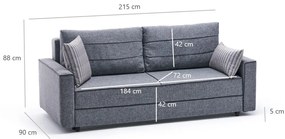 Sofá-Cama de 3 Lugares Ece – Cinzento – 215 cm x 88 cm x 90 cm