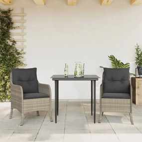 3 pcs conjunto de jantar p/ jardim c/ almofadões cinzento claro