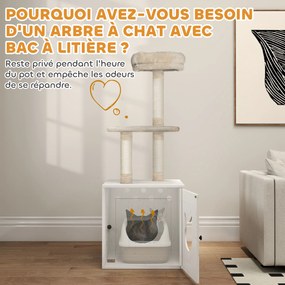Movel para caixa de areia gatos (NÃO INCLUIDA) 47 x 52 x 129 cm, 2 em 1 com arranhador, postes para arranhar, creme