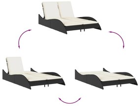 Espreguiçadeira com almofadões 114x205x73 cm vime PE preto