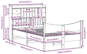 Cama sem colchão 135x190 cm madeira de pinho maciça branco