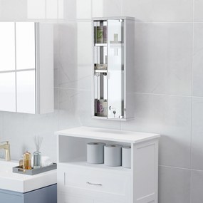 Armário medicamentos com 2 prateleiras e 3 níveis, 20 L x 12 L x 58 A cm, porta em vidro temperado, em aço inoxidável
