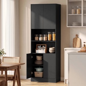 Armário de Cozinha Alto, 60 x 30 x 170 cm, 6 Níveis de Arrumação, Preto