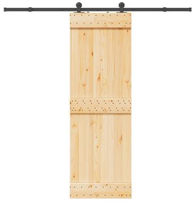 Porta de correr com ferragens 70x210 cm madeira de pinho maciça