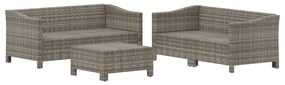 5 pcs conjunto lounge de jardim c/ almofadões vime PE cinzento