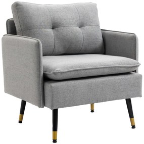 Poltrona Sala de Estar Poltrona Relax com Apoio para os Braços Assento Acolchoado e Pés de Aço 76x68x80 cm Cinza