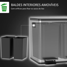 Balde de Lixo de Cozinha com 2 Compartimentos 2x15L Cubo de Lixo de Aç