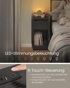 Conjunto de 2 mesas de cabeceira com iluminação LED e portas USB 30 x 25 x 59,5 cm Preto