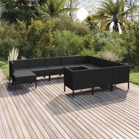 vidaXL 11 pcs conjunto lounge de jardim c/ almofadões vime PE preto