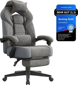 Cadeira de gaming com apoio para os pés e almofada ajustável para a cabeça, cinzento ardósia