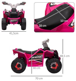 Moto 4 Elétrica para Crianças Veículo Elétrico a Bateria de 6V com Velocidade de 2,5 km/h 70x41,5x48,5 cm Rosa