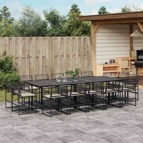 vidaXL 15 pcs conjunto de jantar p/jardim com almofadões vime PE preto