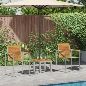vidaXL Cama de Sol com Cadeiras de Jardim 3 peças Madeira Sólida Acácia