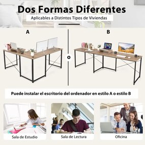 Mesa de computador em forma de L Mesa de canto reversível com orifícios para cabos para escritório em casa 150 x 150 x 150 x 74 cm Natural