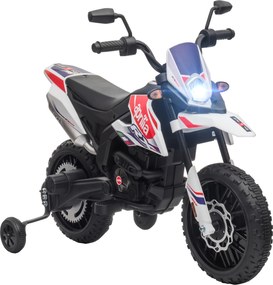 Mota Elétrica Infantil Aprilia 12V Rodas de Apoio Farol Música Porta USB Amortecedor Branco