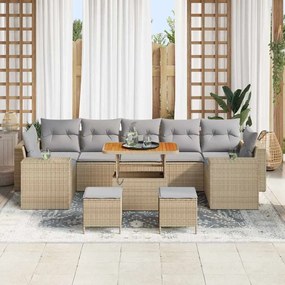 Conjunto de Sofá de Jardim com Almofadas de 10 Peças Beige Rattan Acác