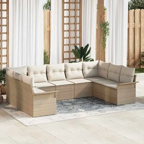 vidaXL Conjunto de Sofá de Jardim 9 Peças com Almofadas Bege Vime Sintético
