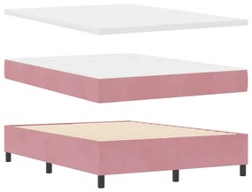 Cama Box Spring com Colchão &amp; LED Rosa 140x190 cm Veludo