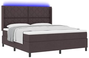 Cama Box com Colchão &amp; LED Marrom Escuro 180x200 cm, Tecido.