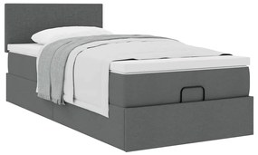 Estrutura cama otomana colchão 100x200cm tecido cinzento escuro