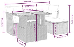 6 pcs conjunto sofás de jardim com almofadões vime cinzento