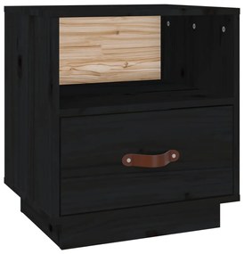 Mesa de cabeceira 40x34x45 cm madeira de pinho maciça preto