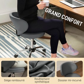 Banco com rodas, banco de massagem em PU com altura ajustável entre 73 e 88 cm e encosto, giratório a 360°, cinzento