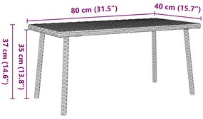 Mesa de centro de jardim retangular 80x40x37 cm vime PE