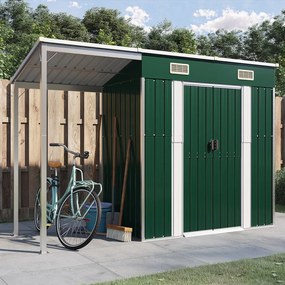 vidaXL Abrigo de jardim com alpendre 277x107x181 cm aço verde