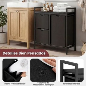 Cesto para roupa suja 66,5 cm x 33 cm x 72 cm com prateleira e 3 sacos removíveis para casa de banho e quarto Preto