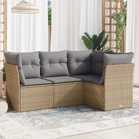 vidaXL 4 pcs conjunto de sofás para jardim c/ almofadões vime PE bege