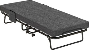 HOMCOM Cama dobrável, colchão, 4 rodas, estrutura metálica, até 150 kg, 190 x 80 x 42 cm, Cinza escuro | Aosom Portugal