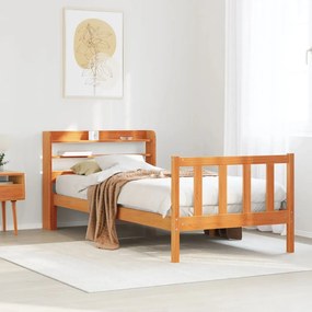 vidaXL Estrutura cama c/ cabeceira 75x190 cm pinho maciço castanho-mel