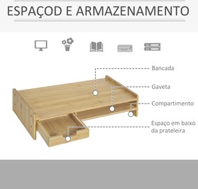 Suporte para Monitor de Bambu Organizador de Escritório para Monitor Portátil 48x25,5x11,5 cm Madeira