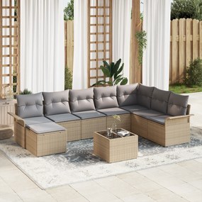 vidaXL Conjunto de Sofá para Jardim de 9 Peças com Almofadas em Vime Preto
