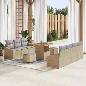 Conjunto de Sofá de Jardim vidaXL de 10 Peças com Almofadas Bege Rattan Poliéster Acácia