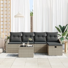 Conjunto de Sofá de Jardim de 6 Peças com Almofadas Cinza Claro de Pol