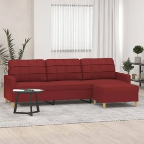 vidaXL Sofá de 3 lugares com apoio de pés 210 cm tecido vermelho tinto
